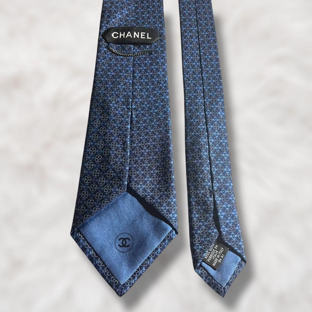 【美品✨】シャネル ココマーク ネイビー 総柄 幾何学 メンズ ネクタイ
