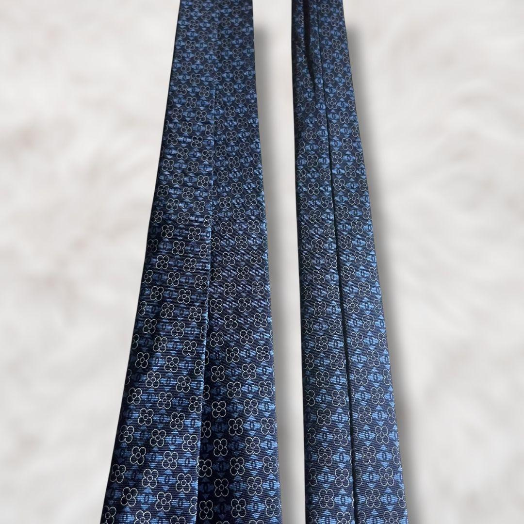 【美品✨】シャネル ココマーク ネイビー 総柄 幾何学 メンズ ネクタイ