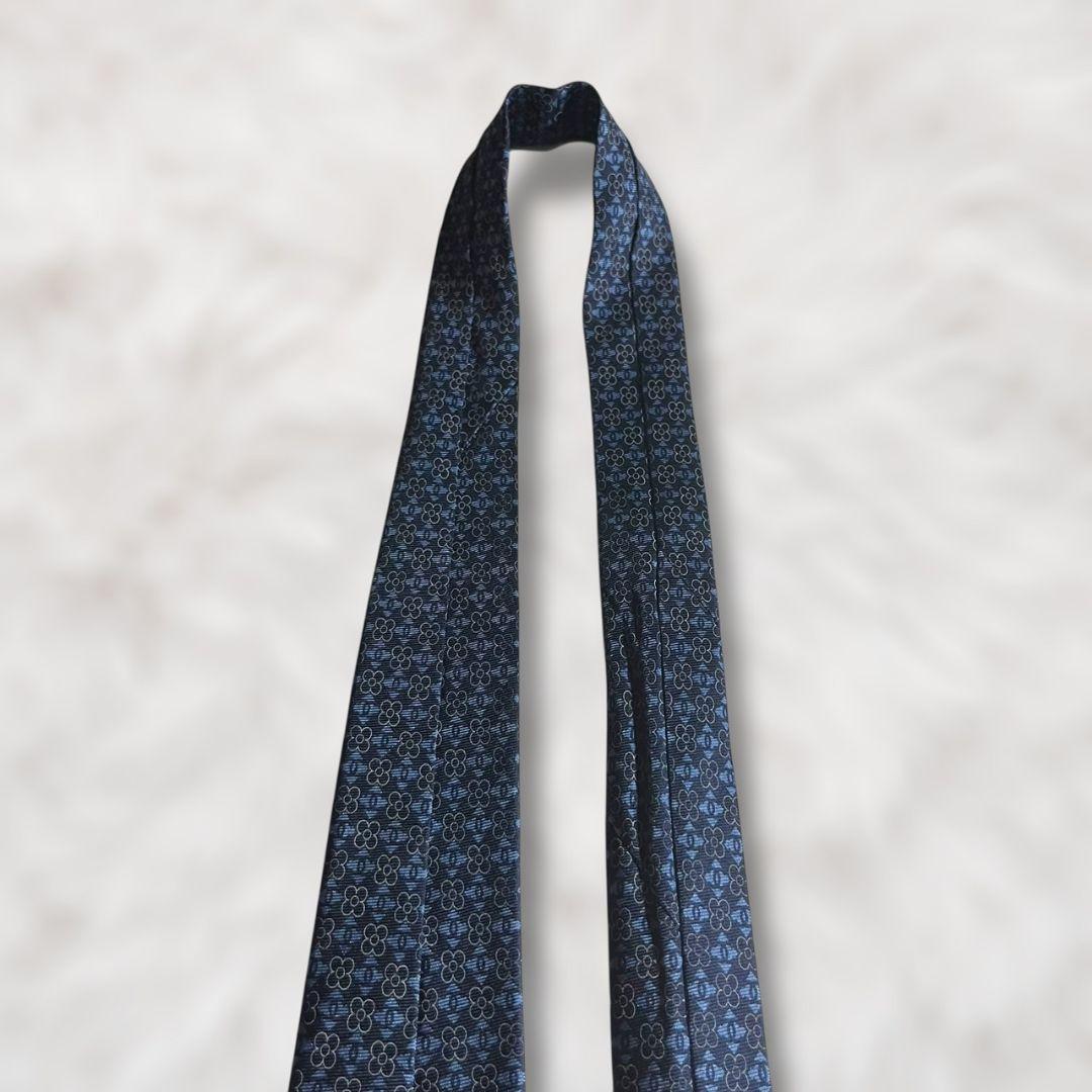 【美品✨】シャネル ココマーク ネイビー 総柄 幾何学 メンズ ネクタイ