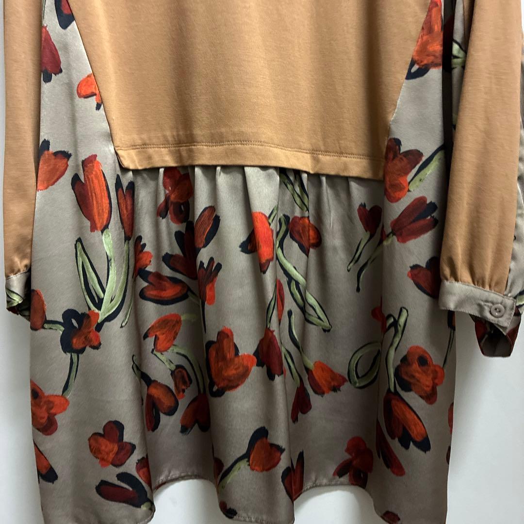 ［美品］ヒロコビス　茶色系　花柄長袖チュニック　値引きしました❗️