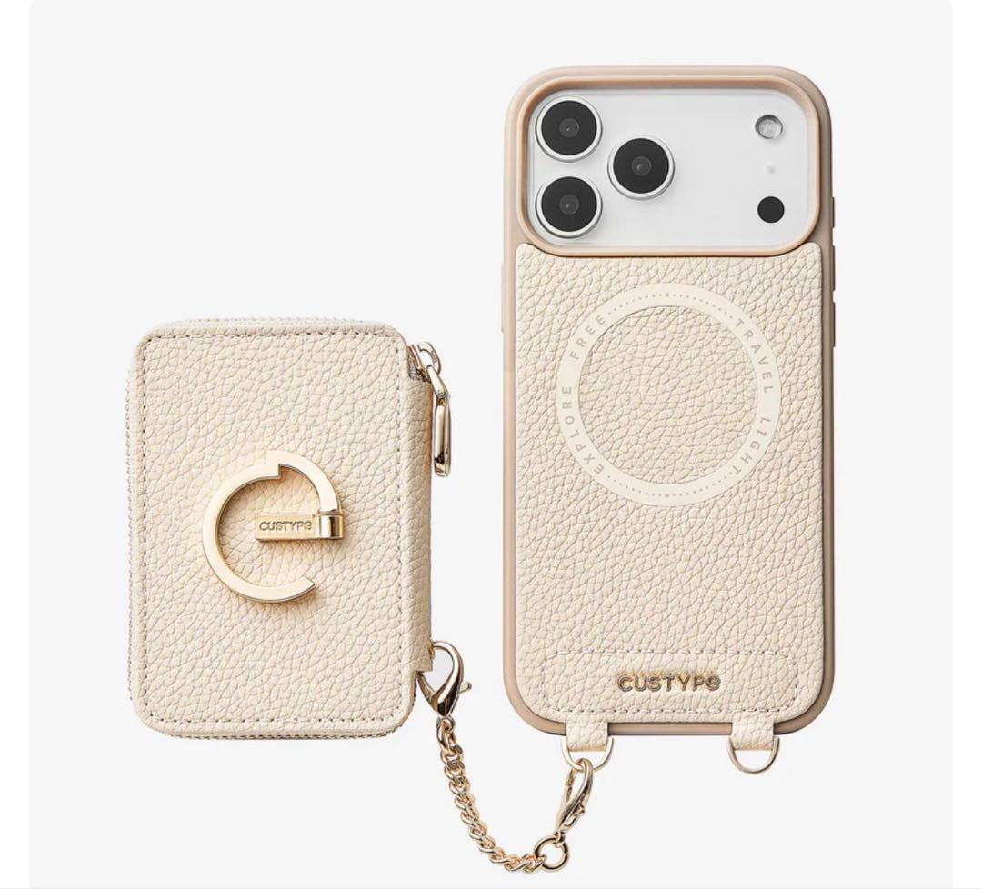 CUSTYPE ベージュ ケース カードポケット付きiPhone17pro