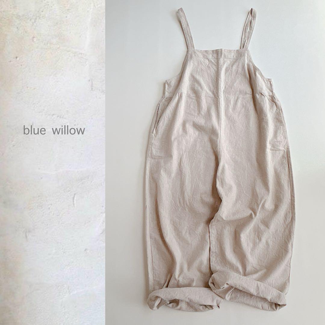 はっぴーたーん blue willow コットンリネン サロペットパンツ