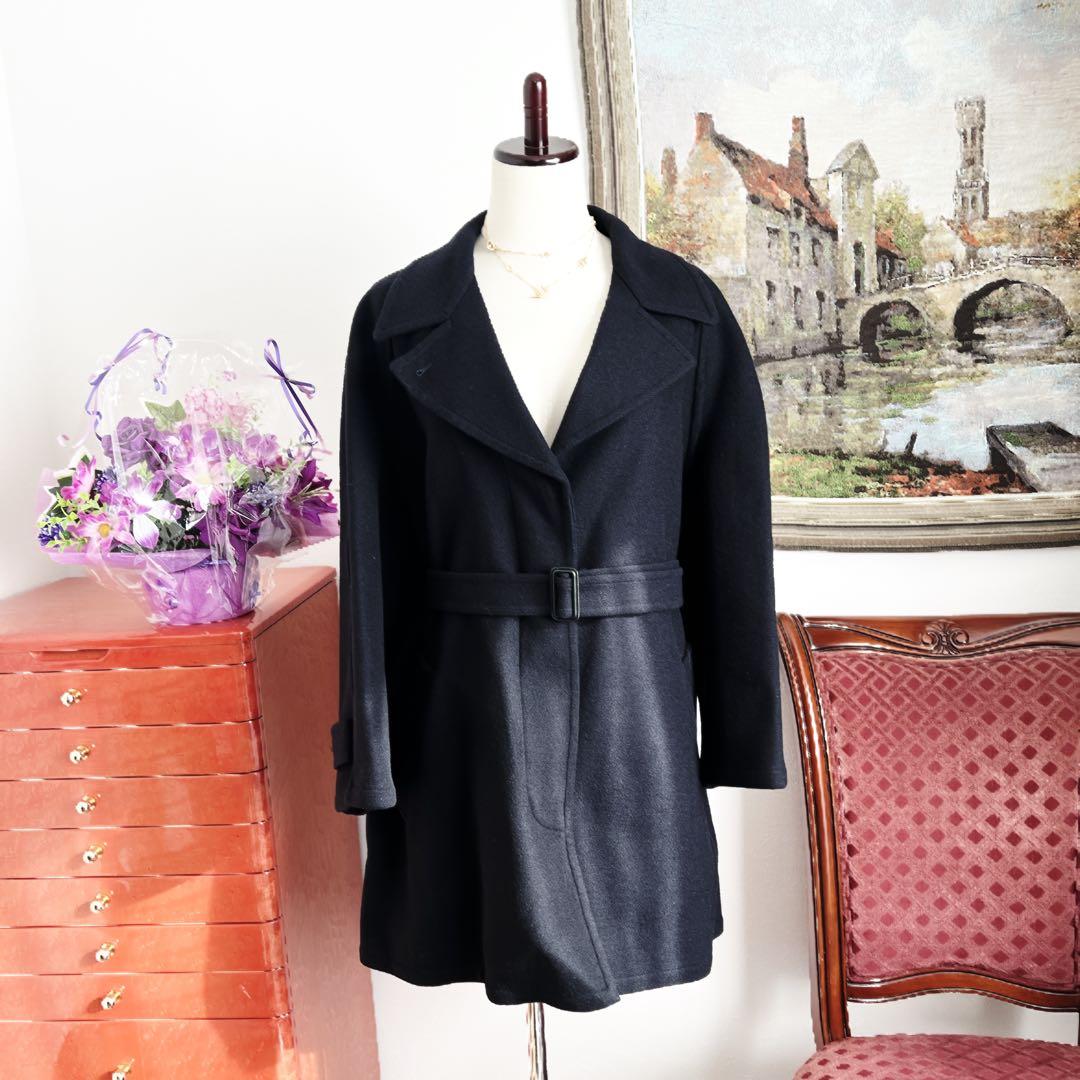 極美品　HERMESエルメス　ネイビー　ベルト　カシミヤ　ダブルフェイス　コート