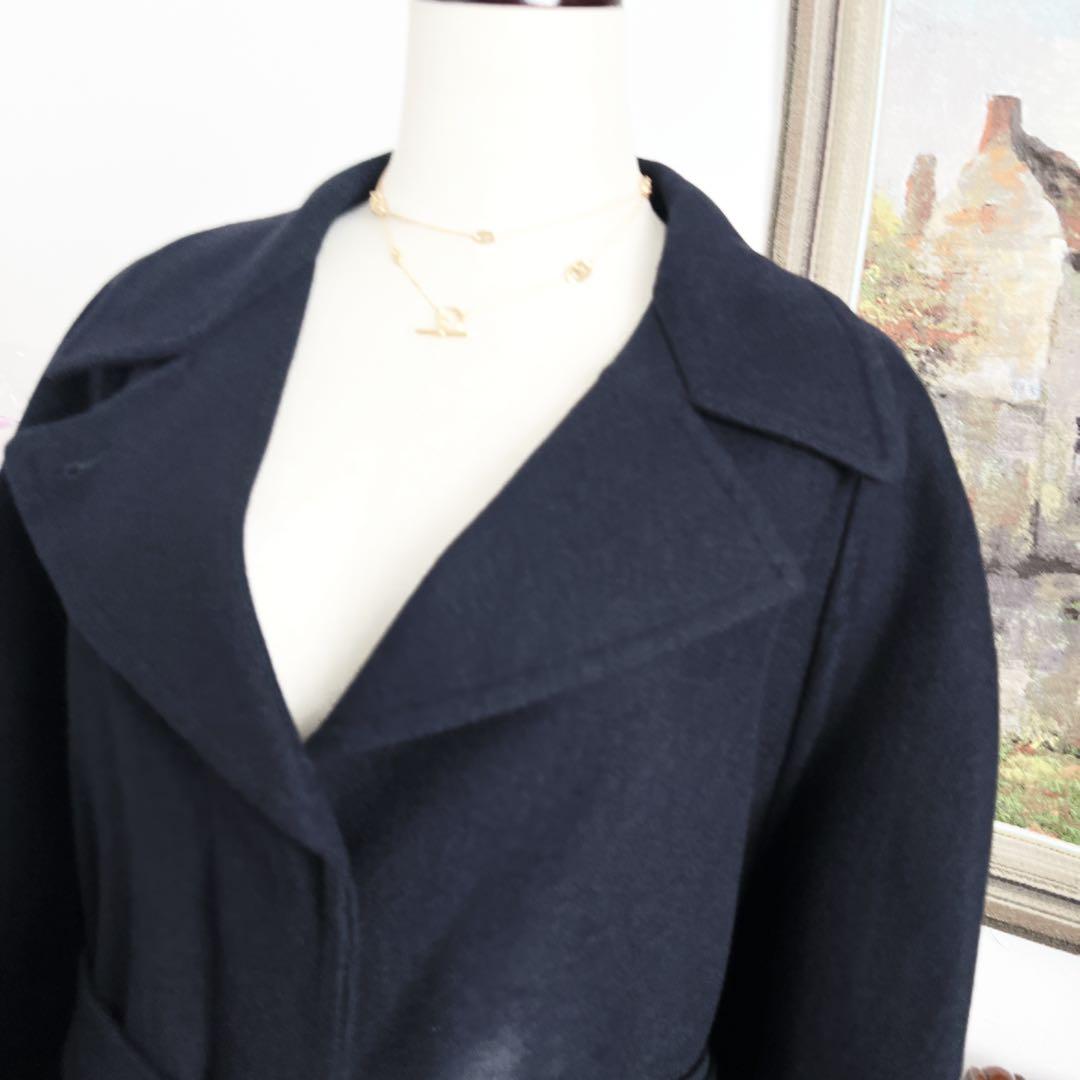 極美品　HERMESエルメス　ネイビー　ベルト　カシミヤ　ダブルフェイス　コート