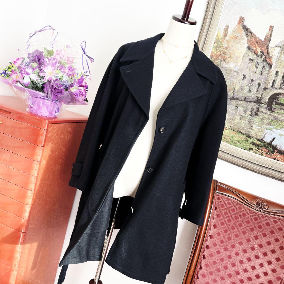 極美品　HERMESエルメス　ネイビー　ベルト　カシミヤ　ダブルフェイス　コート
