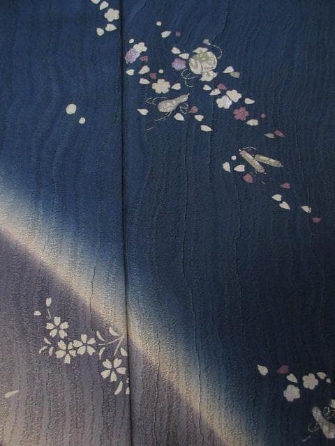 未着用に近い！美品＊お宝尽し＆花柄＊鉄紺色＊訪問着＊横幅大＊１６４ｃｍ＊裄６９