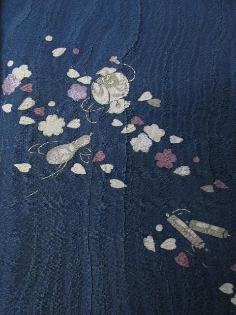 未着用に近い！美品＊お宝尽し＆花柄＊鉄紺色＊訪問着＊横幅大＊１６４ｃｍ＊裄６９
