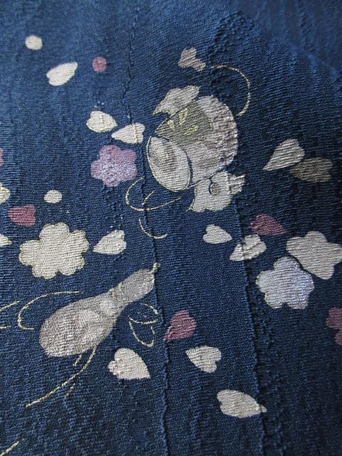 未着用に近い！美品＊お宝尽し＆花柄＊鉄紺色＊訪問着＊横幅大＊１６４ｃｍ＊裄６９