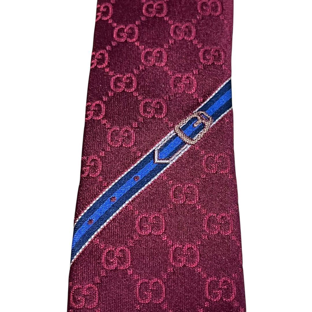 美品　現行　グッチ　ボルドー　GG柄　ダブルG　モノグラム　ネクタイ