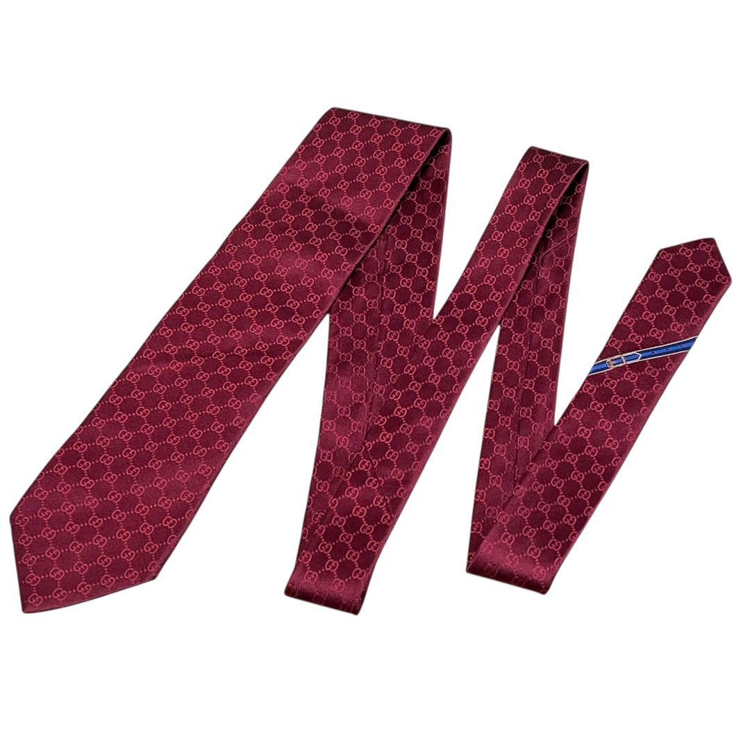 美品　現行　グッチ　ボルドー　GG柄　ダブルG　モノグラム　ネクタイ