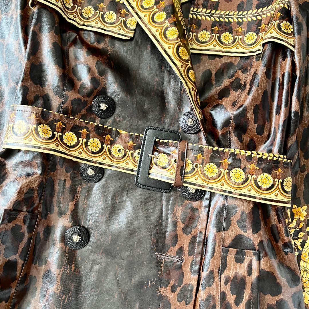 38★VERSACE バロック×レオパード ベルト付 トレンチコートレインコート