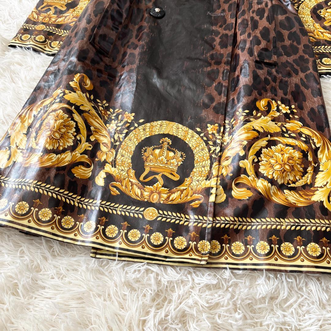 38★VERSACE バロック×レオパード ベルト付 トレンチコートレインコート