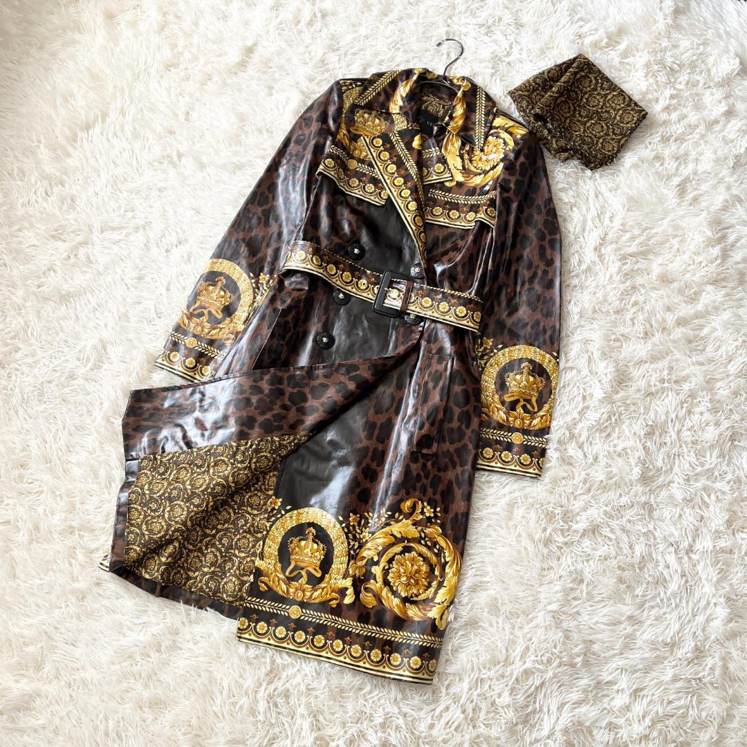 38★VERSACE バロック×レオパード ベルト付 トレンチコートレインコート