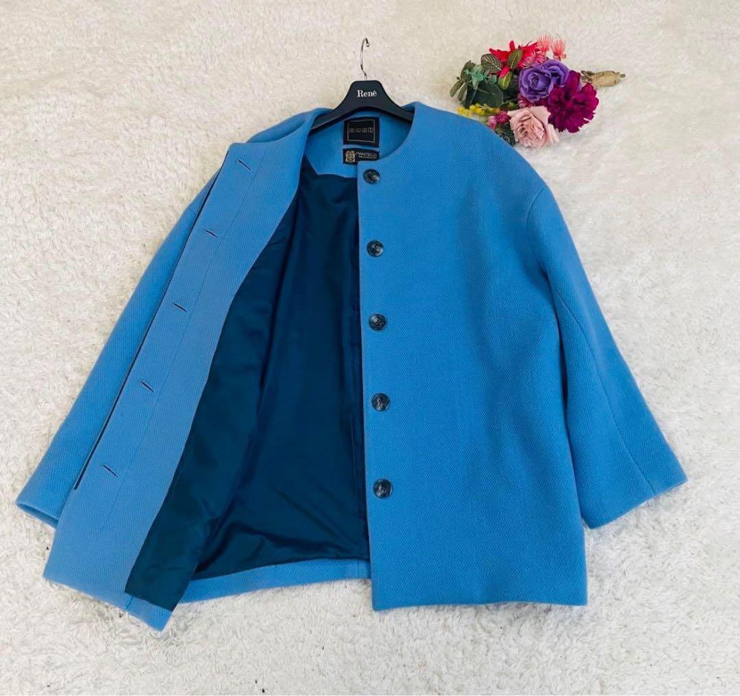 美品✨プラステ♡ノーカラーハーフコート　MANTECO オーバーサイズ　ブルー