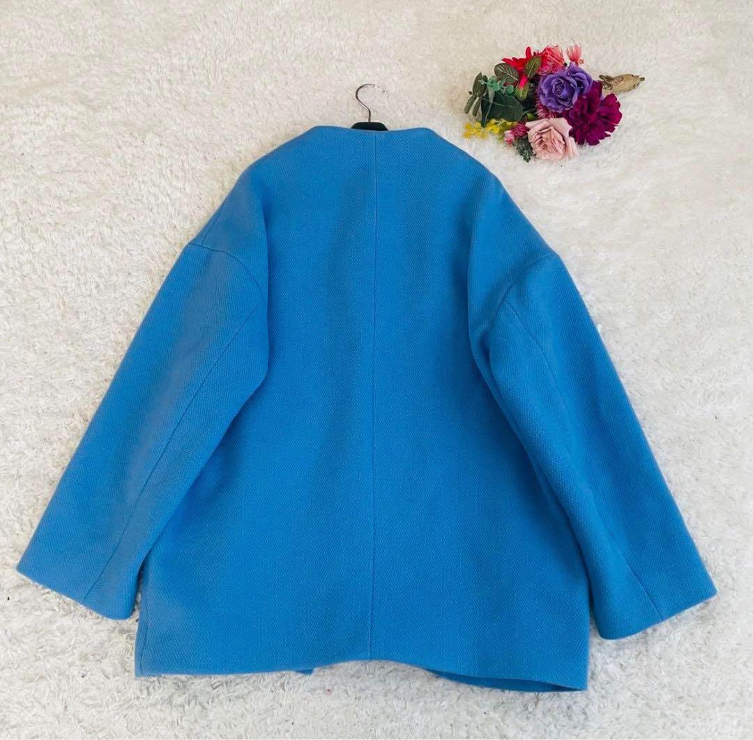 美品✨プラステ♡ノーカラーハーフコート　MANTECO オーバーサイズ　ブルー