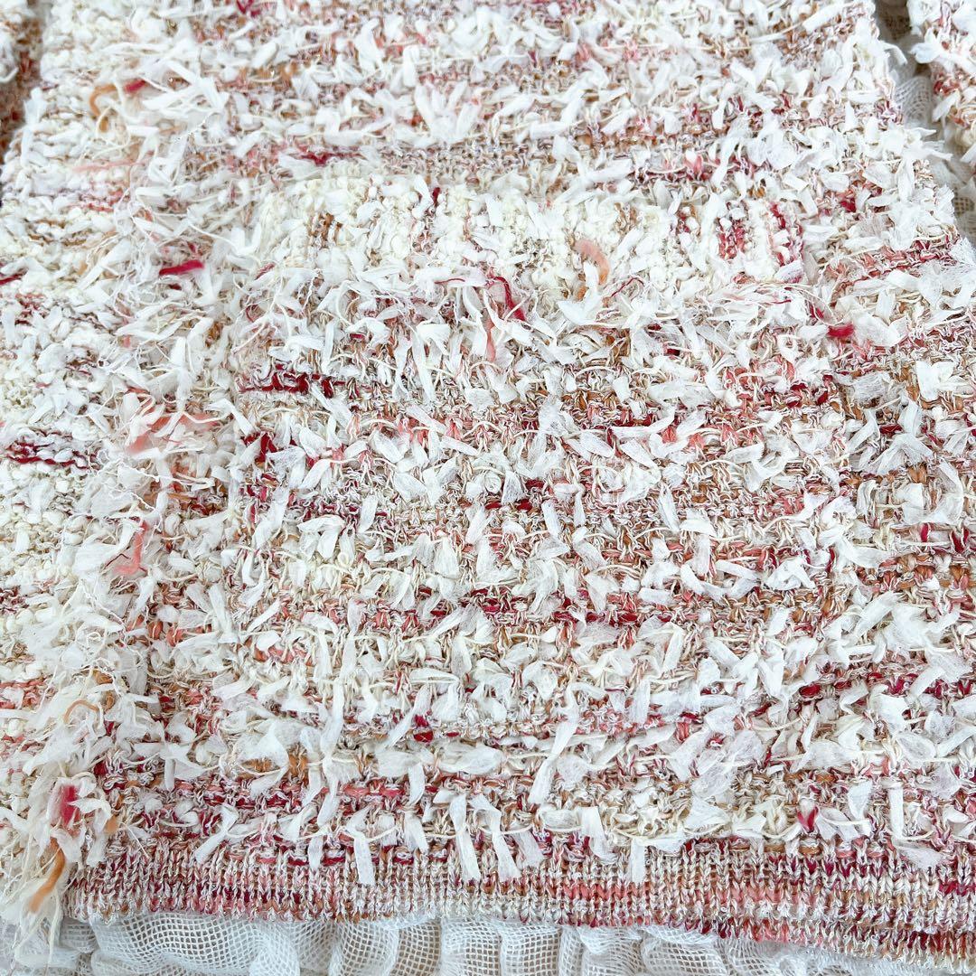 未使用タグ付 ANAYI アナイ ノーカラー ツイード ジャケット 38 ピンク