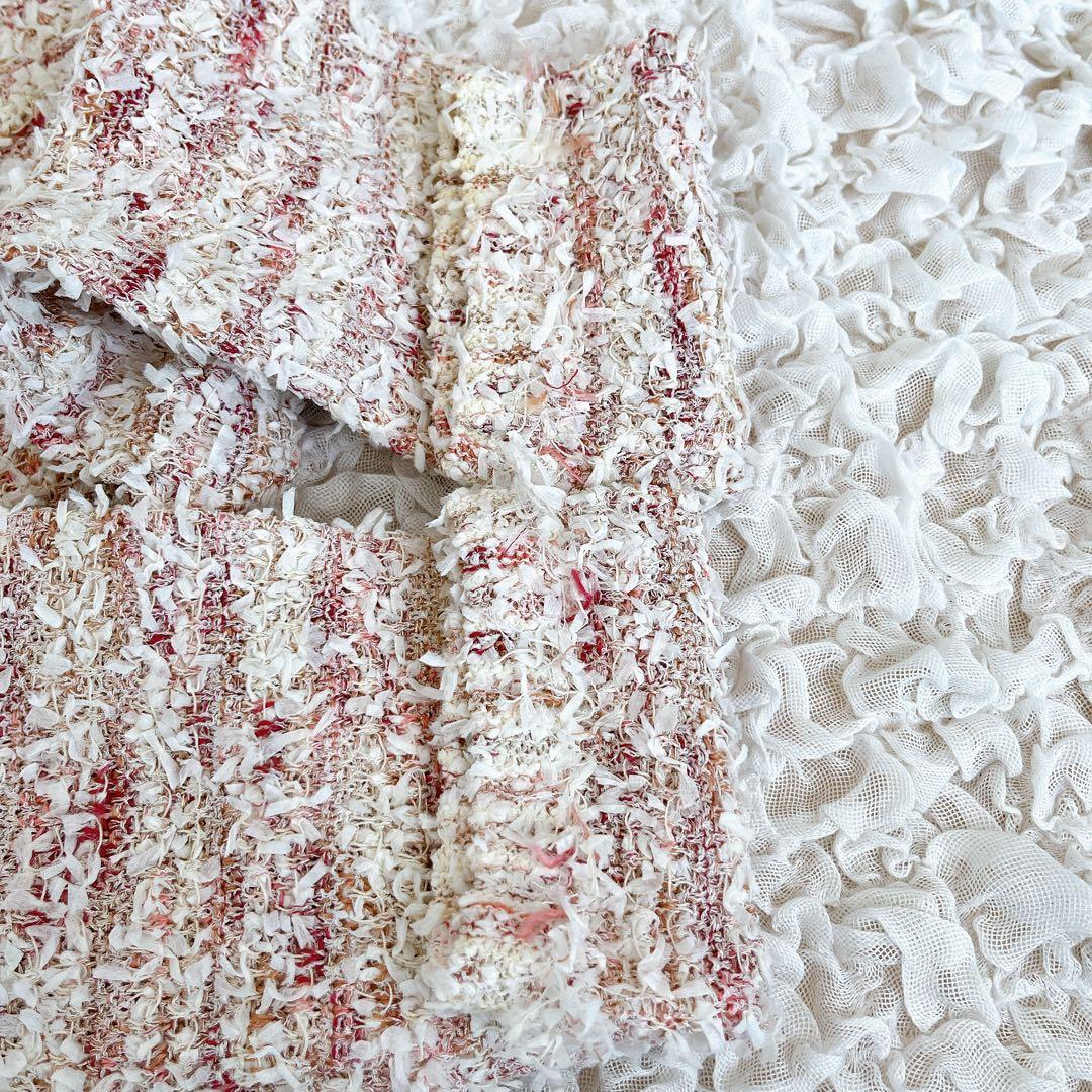 未使用タグ付 ANAYI アナイ ノーカラー ツイード ジャケット 38 ピンク