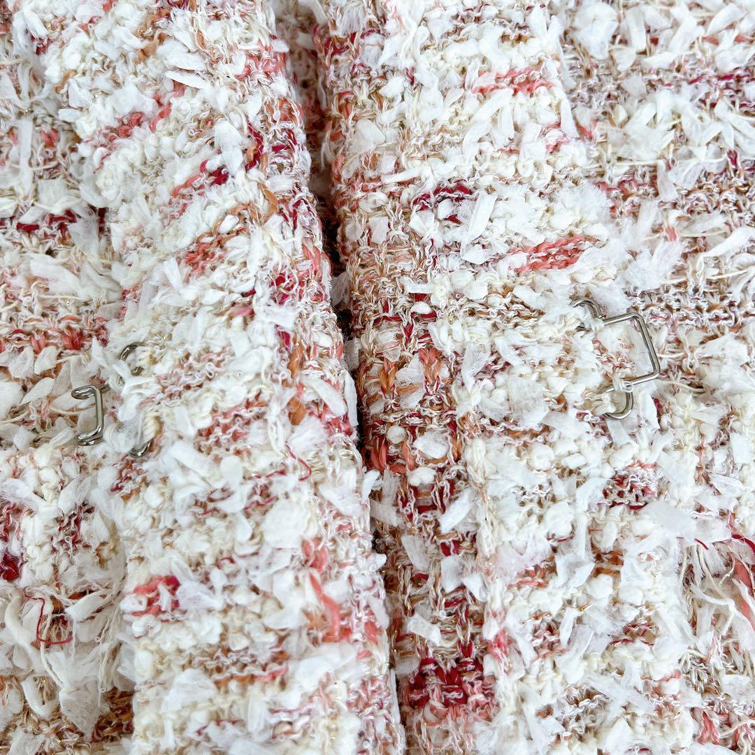 未使用タグ付 ANAYI アナイ ノーカラー ツイード ジャケット 38 ピンク