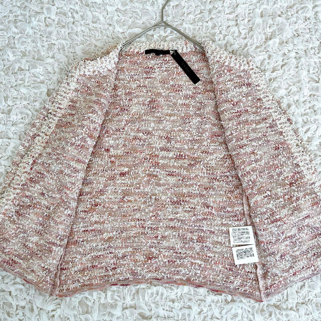 未使用タグ付 ANAYI アナイ ノーカラー ツイード ジャケット 38 ピンク