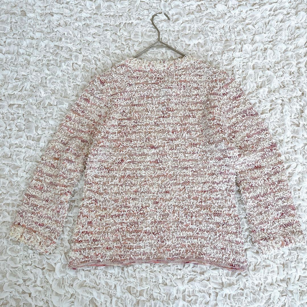 未使用タグ付 ANAYI アナイ ノーカラー ツイード ジャケット 38 ピンク