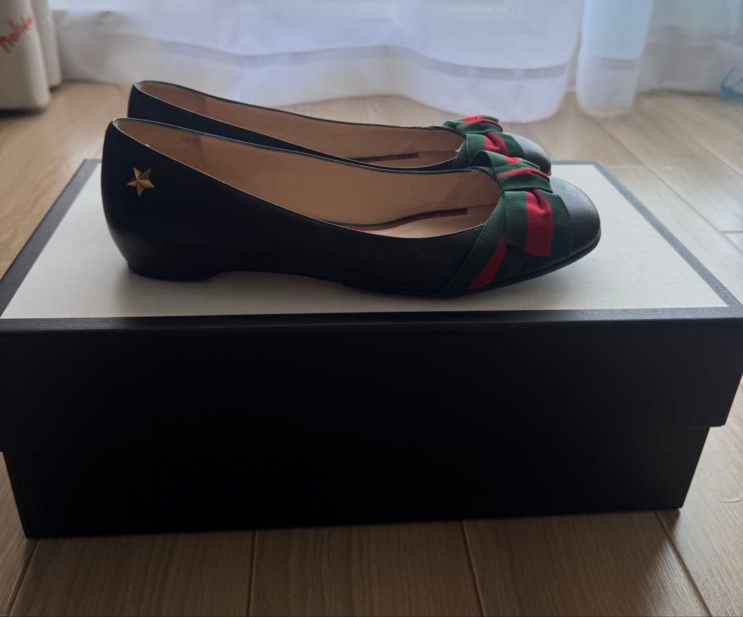 GUCCI マーモント　リボン付きフラットシューズ　サイズ37.5