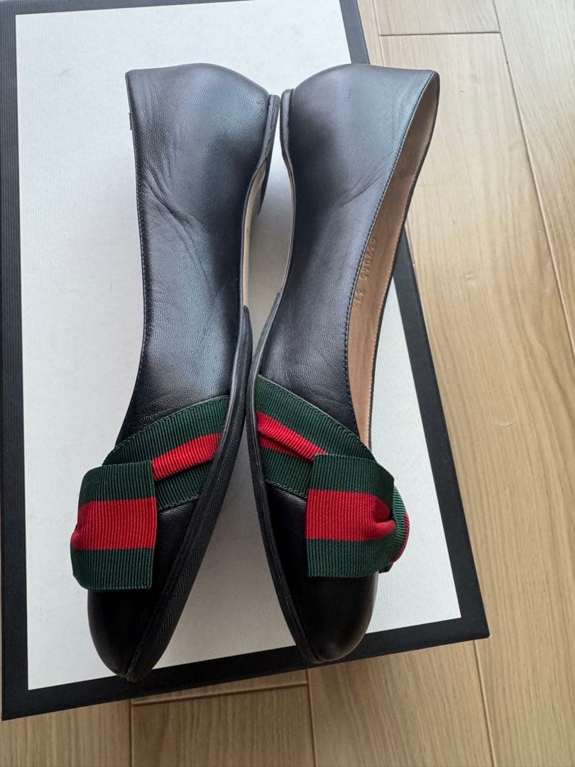 GUCCI マーモント　リボン付きフラットシューズ　サイズ37.5