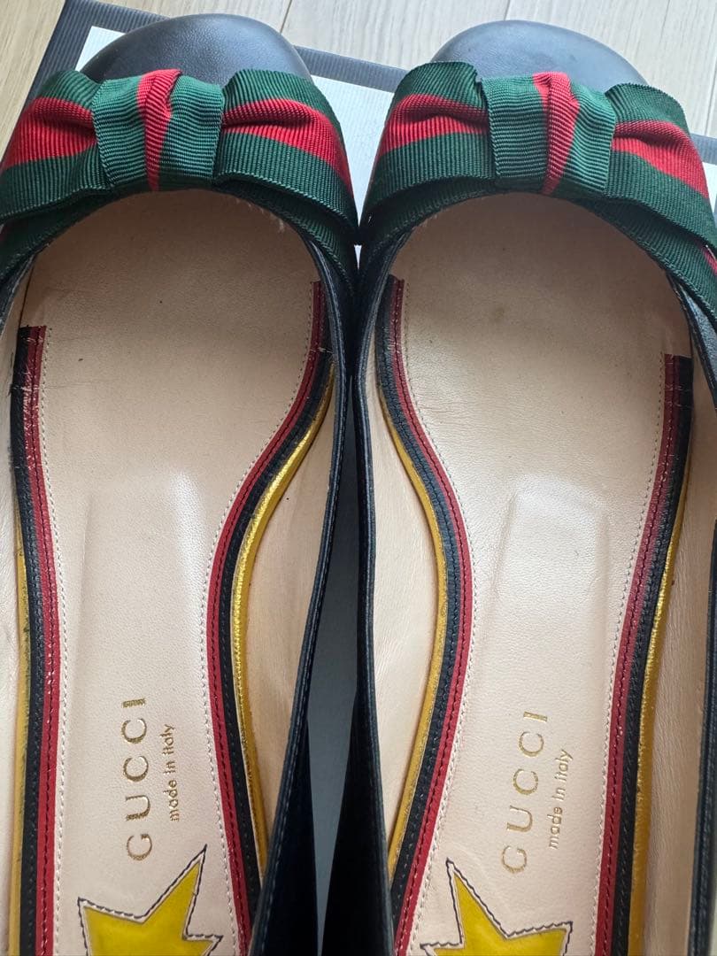 GUCCI マーモント　リボン付きフラットシューズ　サイズ37.5
