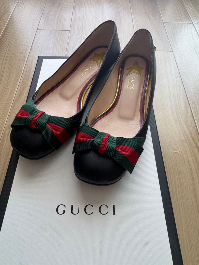 GUCCI マーモント　リボン付きフラットシューズ　サイズ37.5