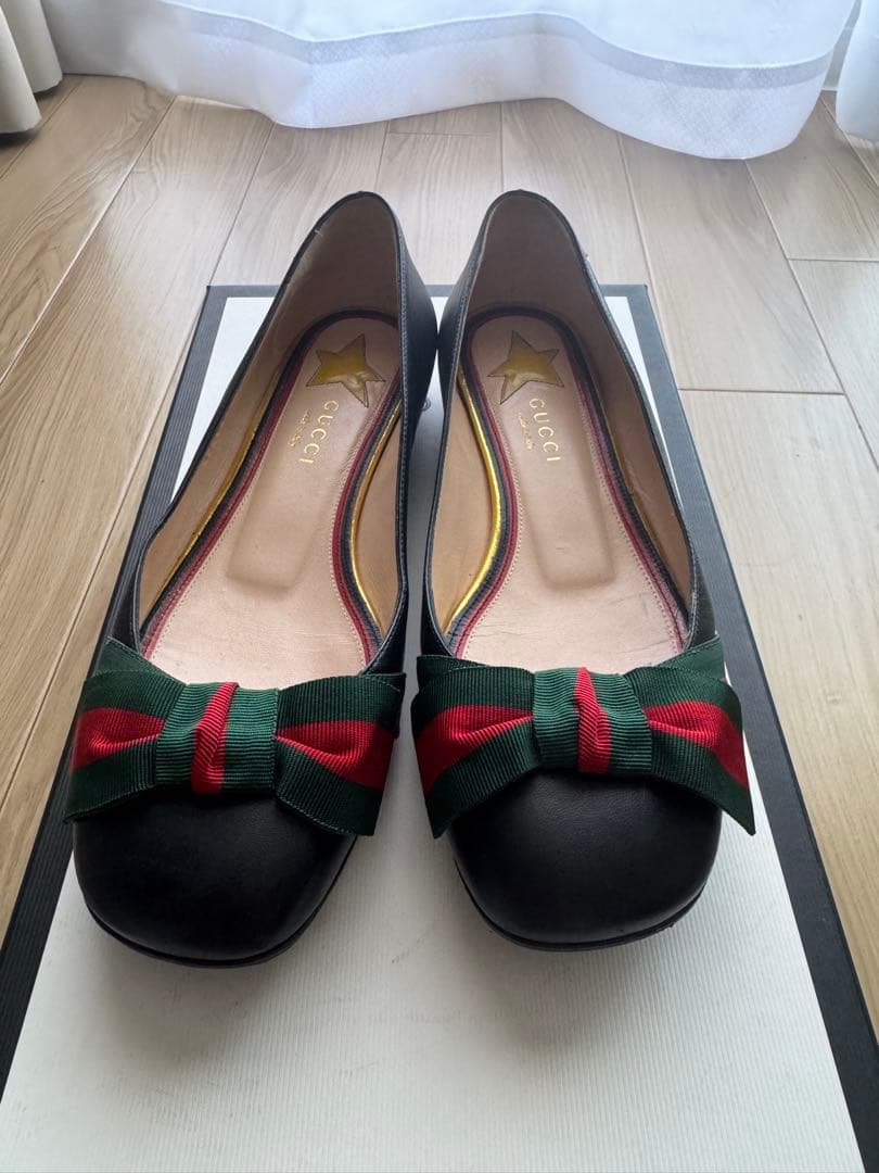 GUCCI マーモント　リボン付きフラットシューズ　サイズ37.5
