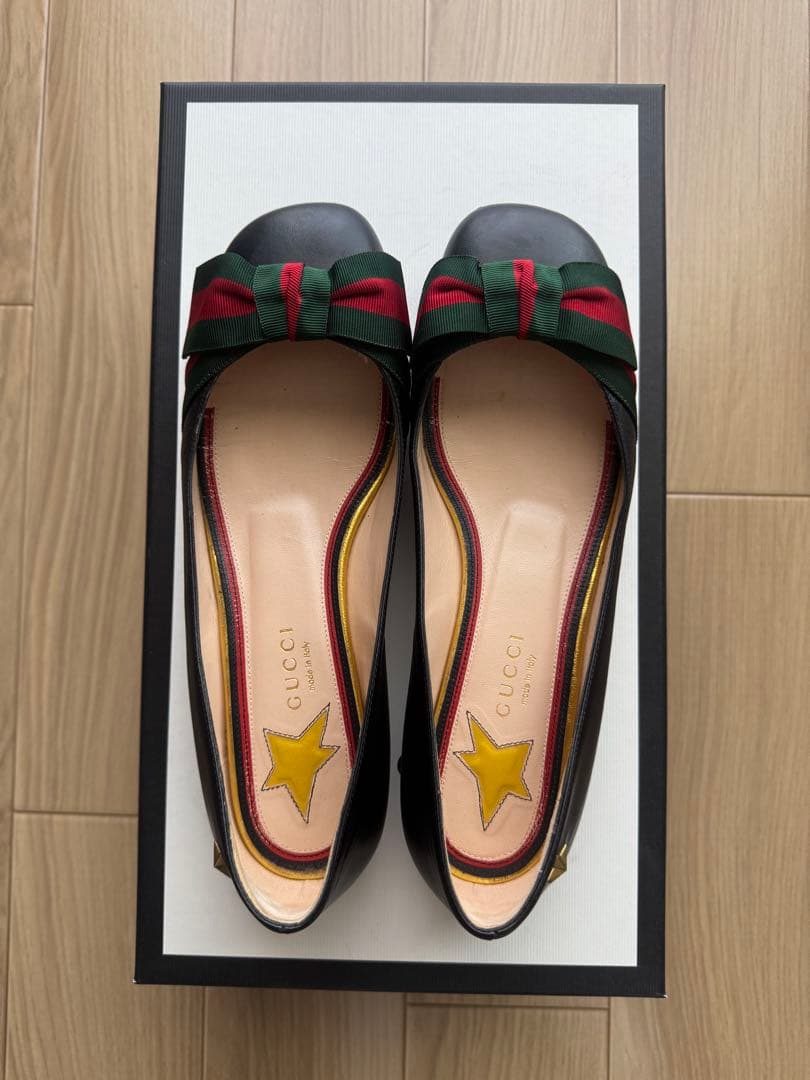 GUCCI マーモント　リボン付きフラットシューズ　サイズ37.5