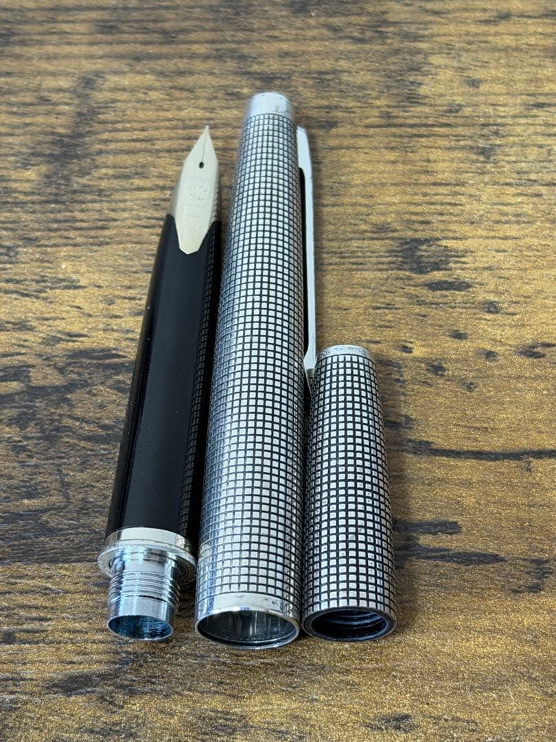 1975年製　18金　白金　全蝕刻　スターリングシルバー　パイロット　万年筆　F