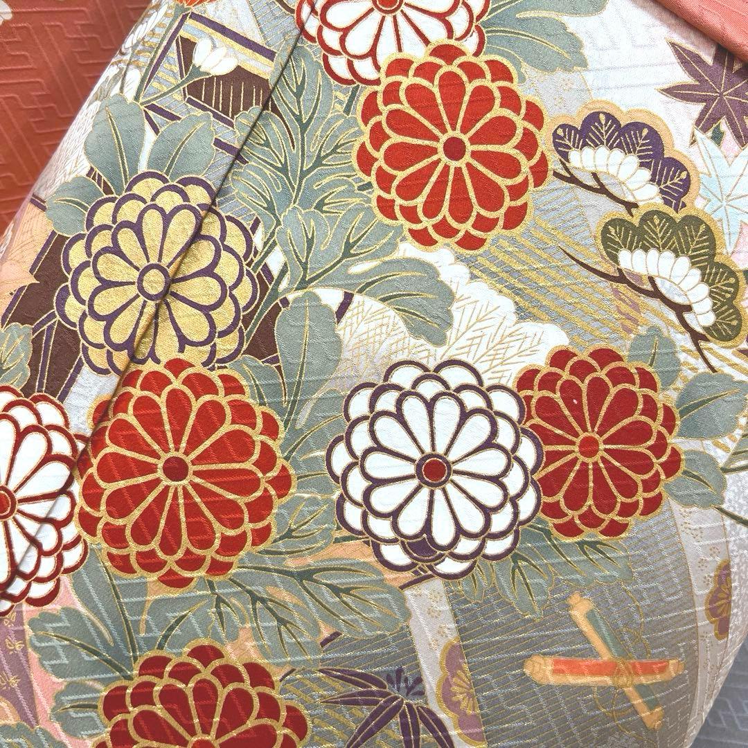 346 振袖フルセット 正絹 サーモンピンク くすみ グレー 金彩 暈し染め 桃