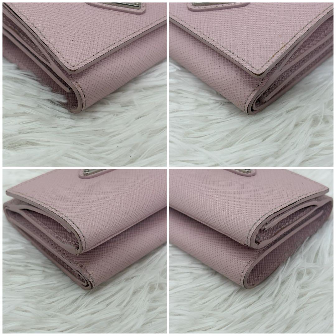 専用✨RFID搭載/美品✨プラダ 三つ折り財布 レザー 三角ロゴ レザー　ピンク