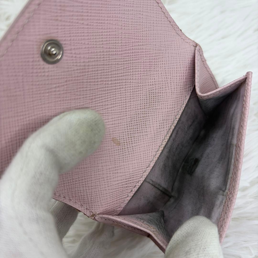 専用✨RFID搭載/美品✨プラダ 三つ折り財布 レザー 三角ロゴ レザー　ピンク