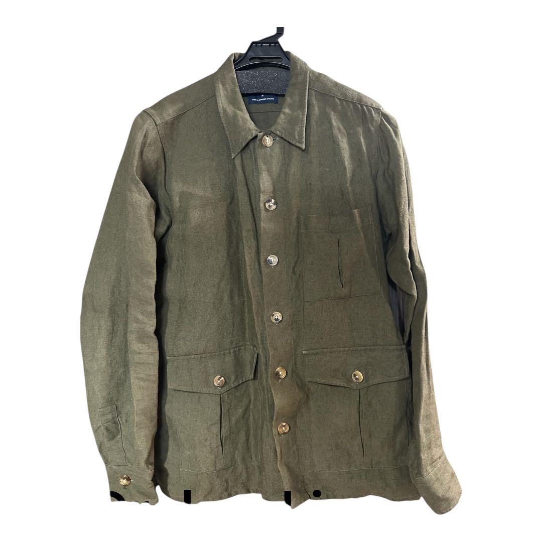 Drakes Linen オリーブ リネンオーバーシャツ