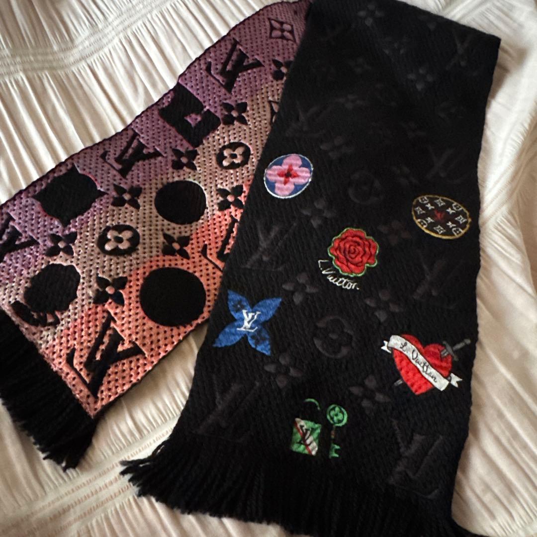 ルイヴィトン エシャルプ ロゴマニア マフラー LVストーリーズ ノワール