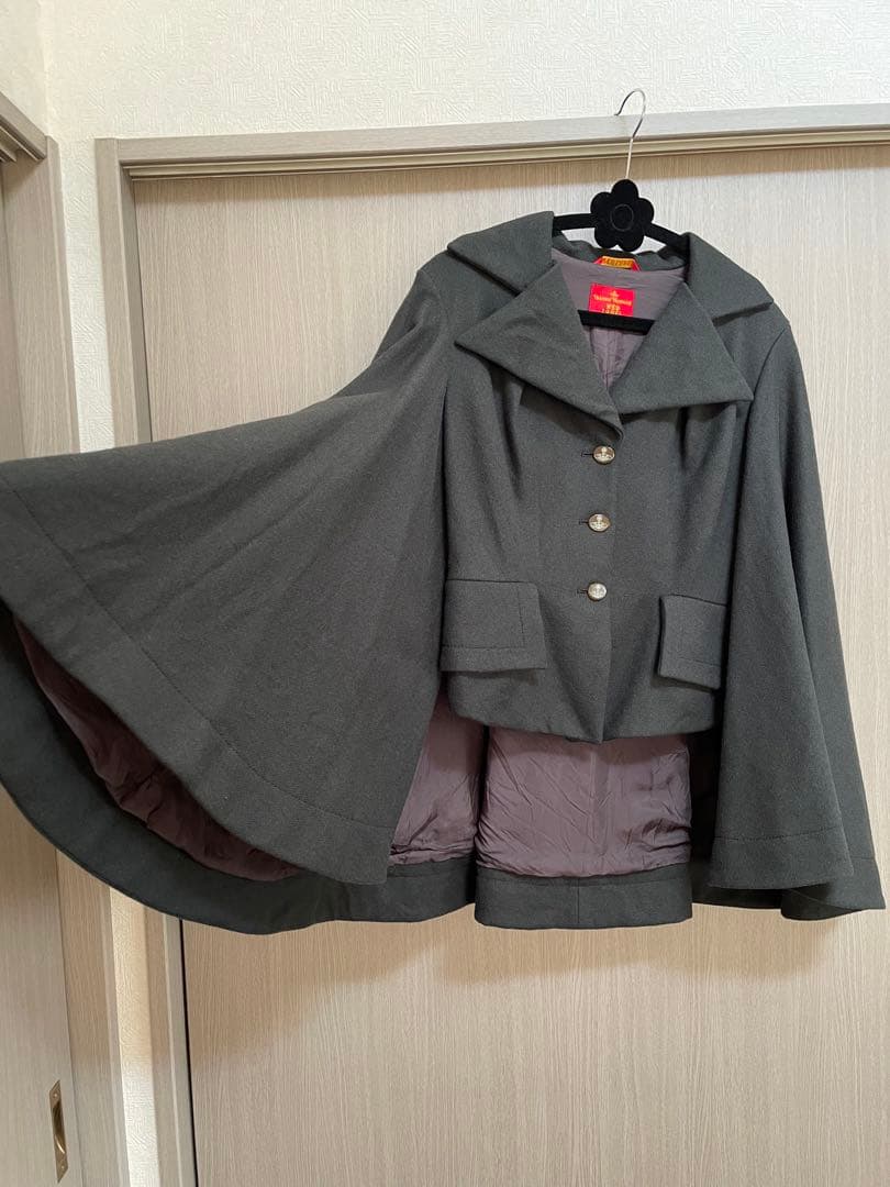 未使用レッドレーベル ブラックケープコート ウール混合極美品