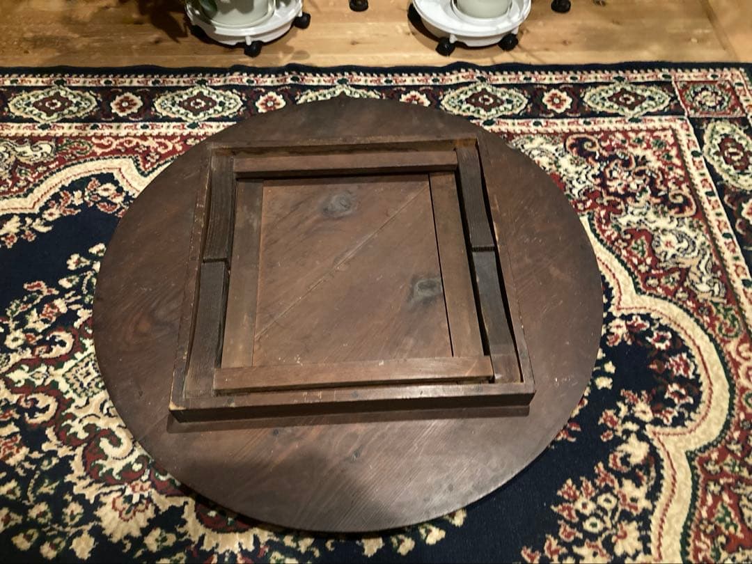 昭和レトロ　古い木製丸ローテーブル　折畳丸ちゃぶ台20直径900