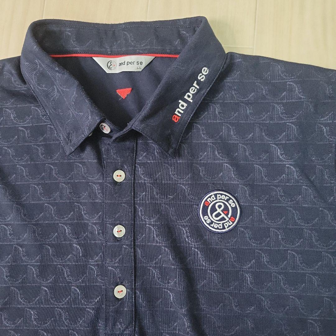美品　and per se ネイビー 長袖ポロシャツ　LLサイズ　メンズ