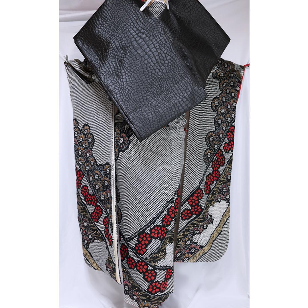 総絞り黒振袖7点セット■166.5cm帯新品帯締め帯揚げフルセット成人式RS20