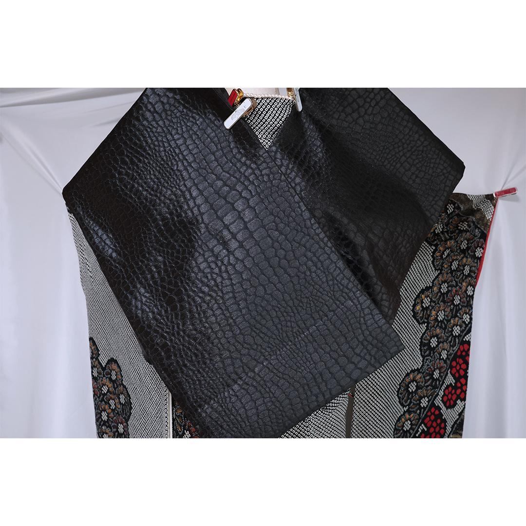 総絞り黒振袖7点セット■166.5cm帯新品帯締め帯揚げフルセット成人式RS20