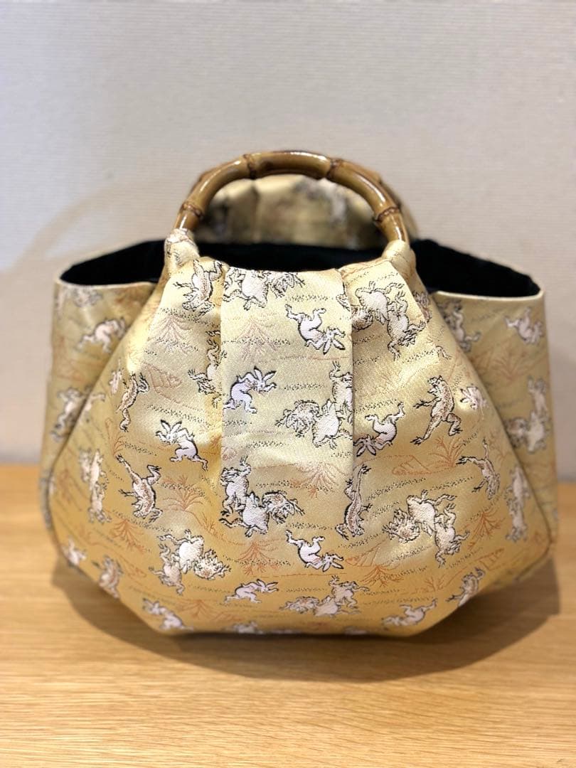 和装バック　着物バック　金蘭生地・鳥獣戯画（ゴールド）卒業入学結婚七五三お宮参り