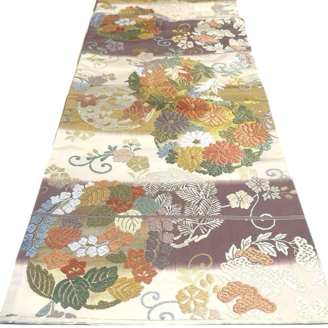 未着用　袋帯　唐織　花紋　菊花　桐の花　桔梗　金糸　着物　064a p