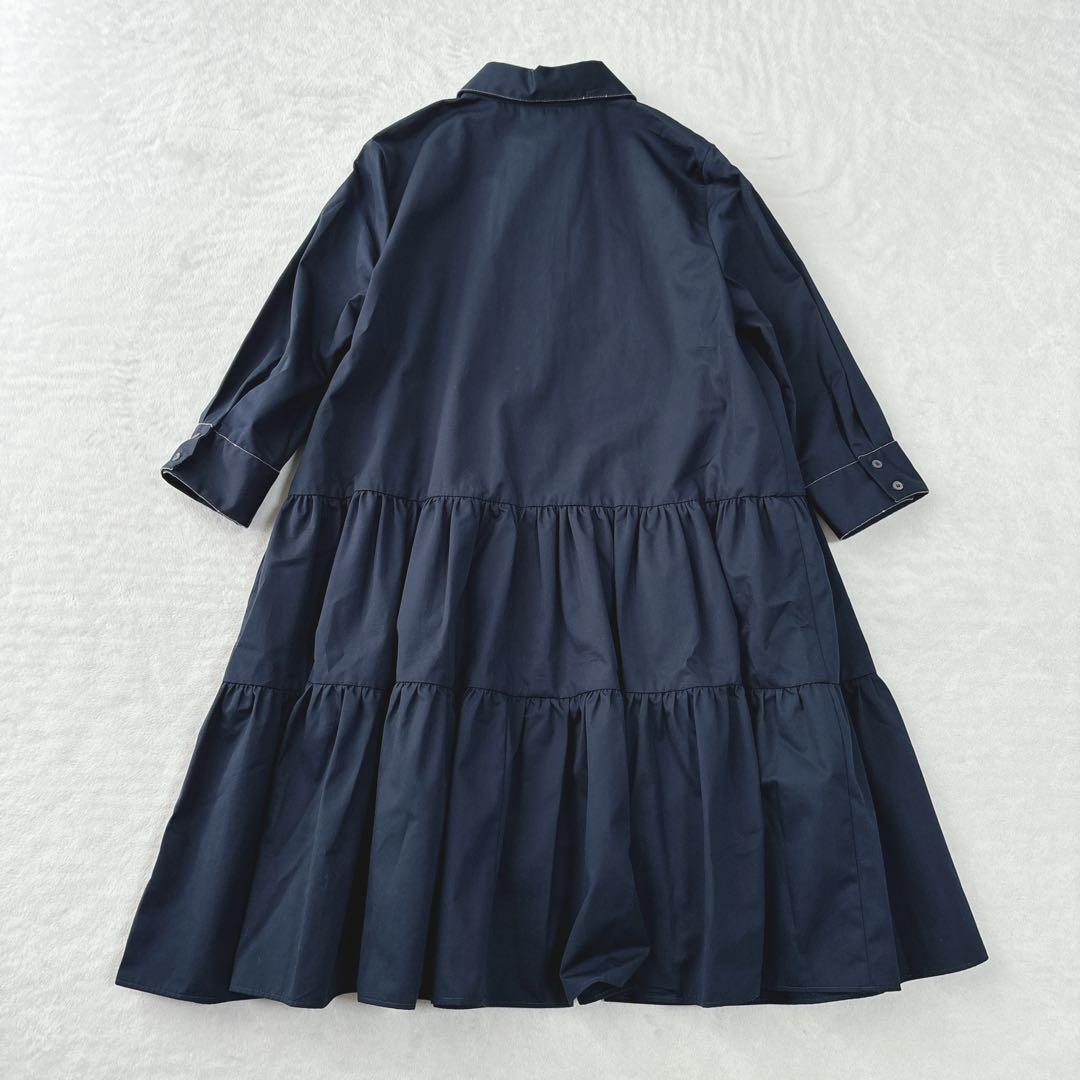 【美品】ファビアナフィリッピ　ワンピース　フリル　Aライン　ボタンダウン　紺色