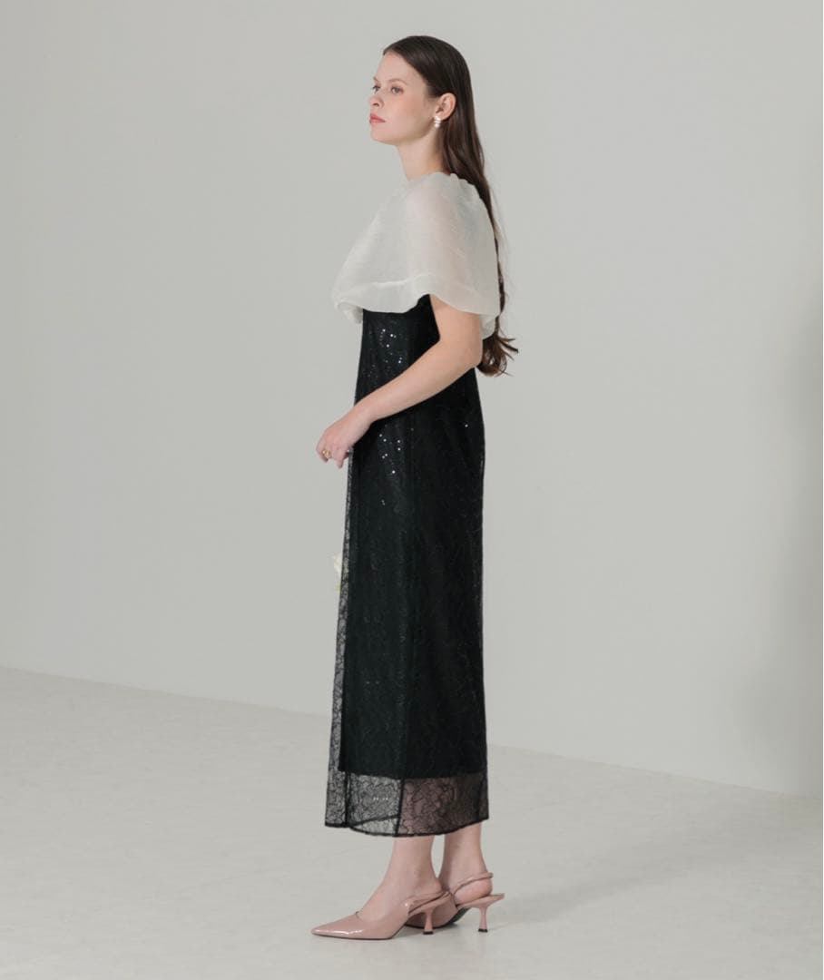 新品【LEJA】2WAYオフショルダーパフスリーブスリットIラインロングドレス