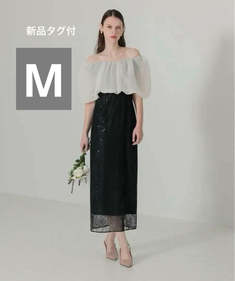 新品【LEJA】2WAYオフショルダーパフスリーブスリットIラインロングドレス