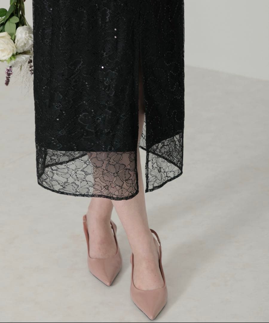 新品【LEJA】2WAYオフショルダーパフスリーブスリットIラインロングドレス