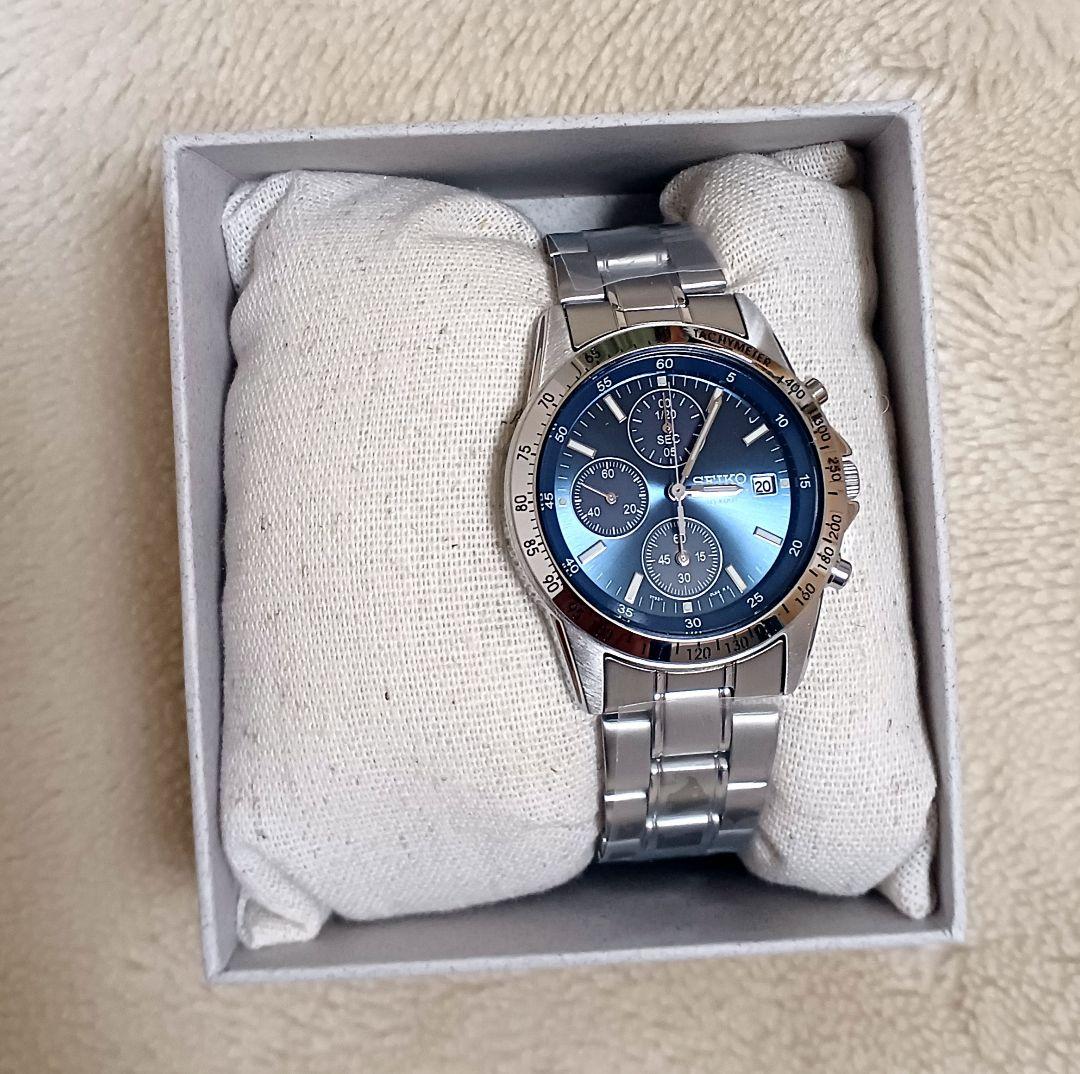 【新品未使用品】セイコー 青 クロノグラフ 紳士腕時計 SBTQ071