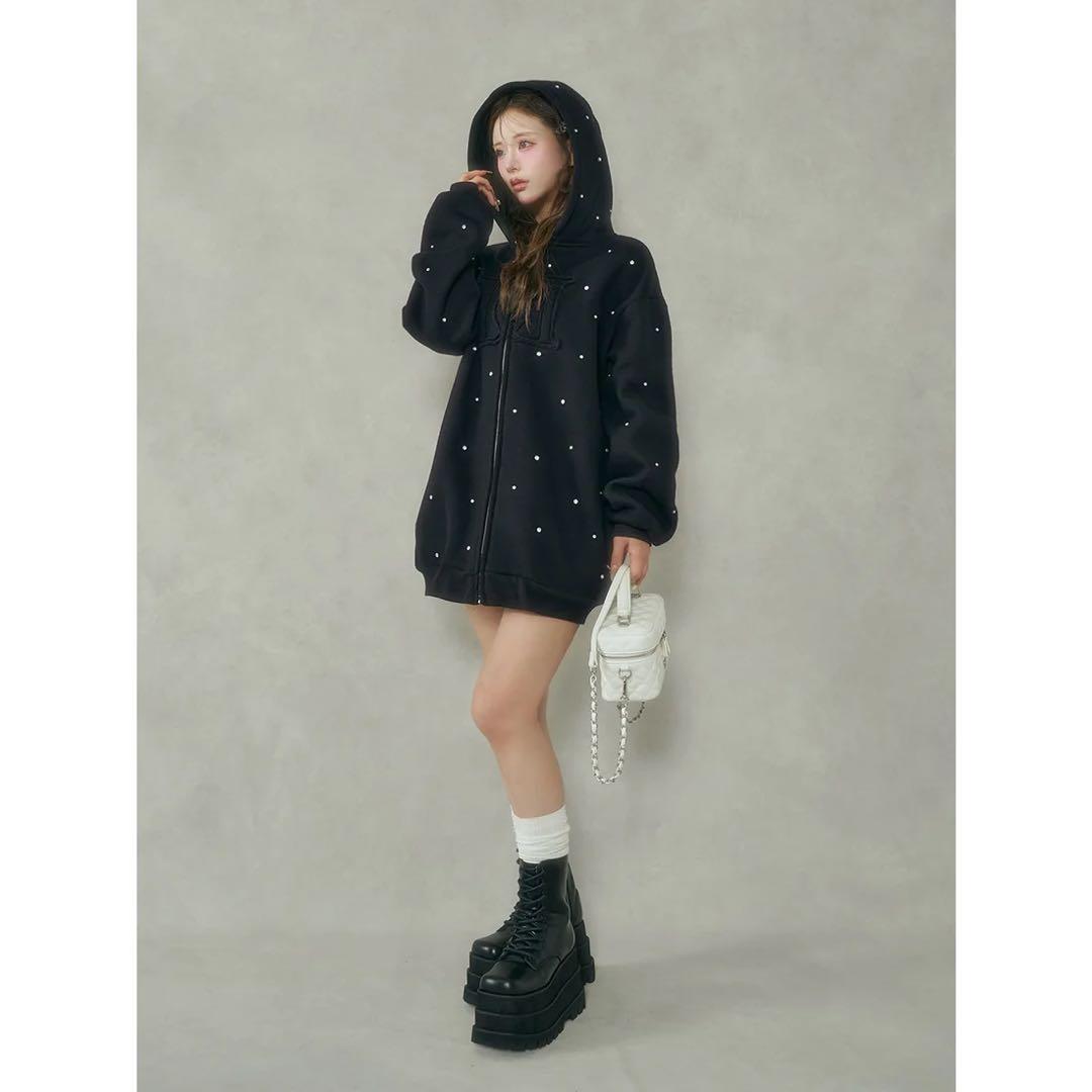 新品タグ付 ブラック フリー DDロゴビジュージップパーカー ダーリッチ 黒