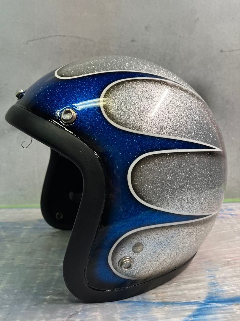 ジェットヘルメットスキャロップ柄ラメラメカスタムペイント　アメリカンハーレー